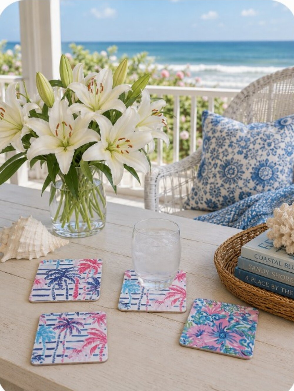 Set Of 4 Homemade Coasters Preppy Cottage Coastal Entertaining Hostess